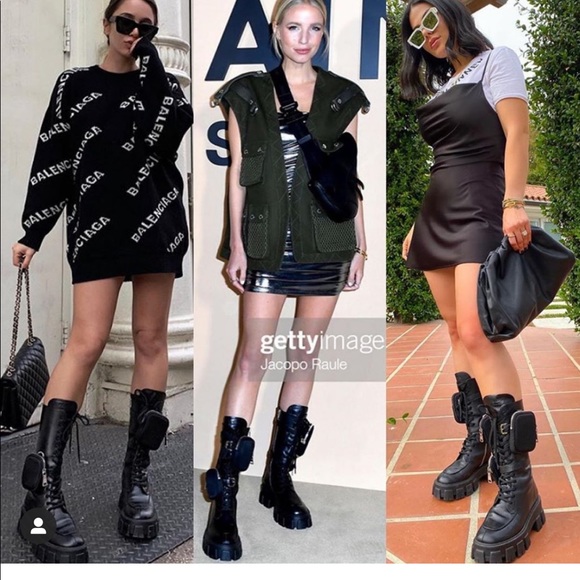 Authentic PRADA Monolith Black Leather Chunky Combat Boots - Picture 9 of 15